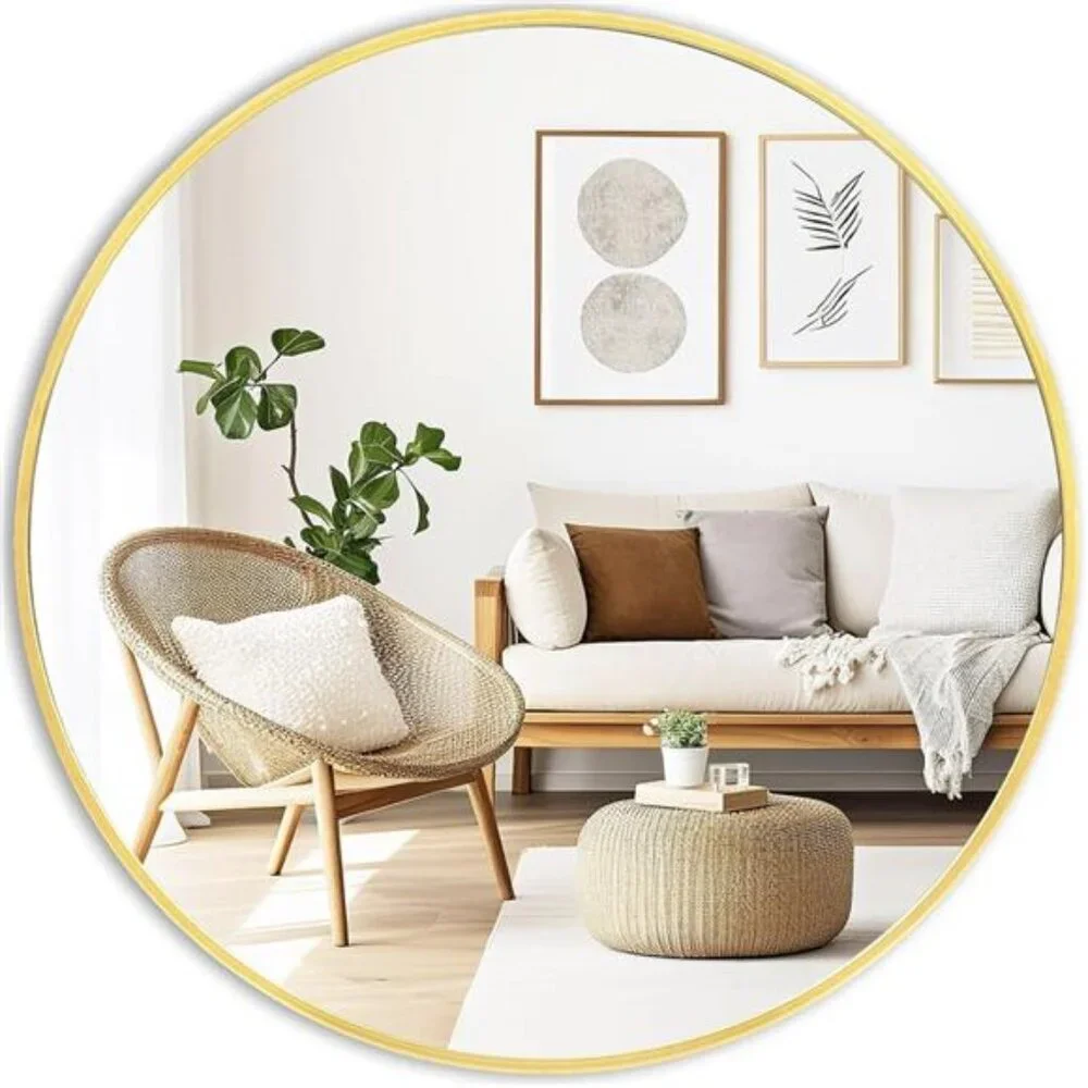 NEW West Elm Gold Circle Round Metal Framed Boho Wall Entry Mirror - 24